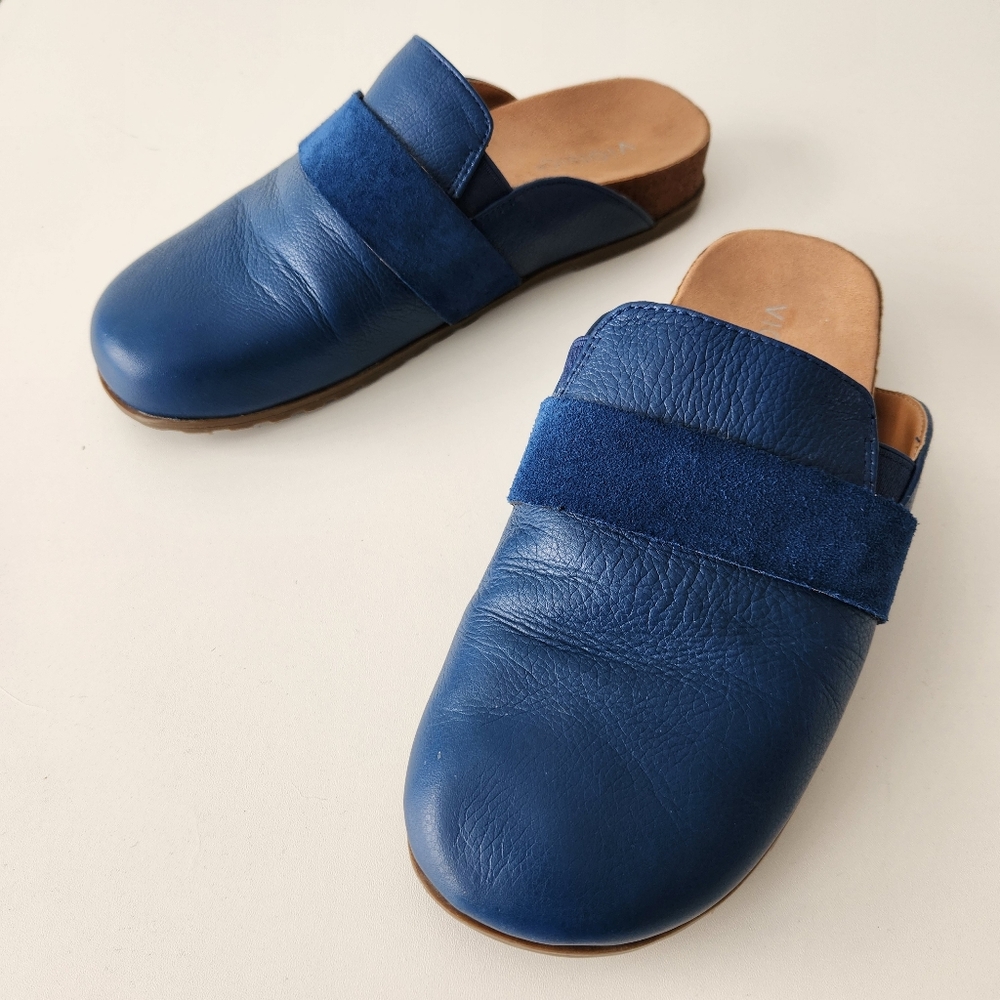 Vionic Ambrosia Blue Leather Suede Mules Size 9